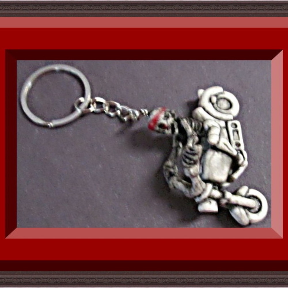 Skeleton Riding Motorcycle Keychain Biker Gothic